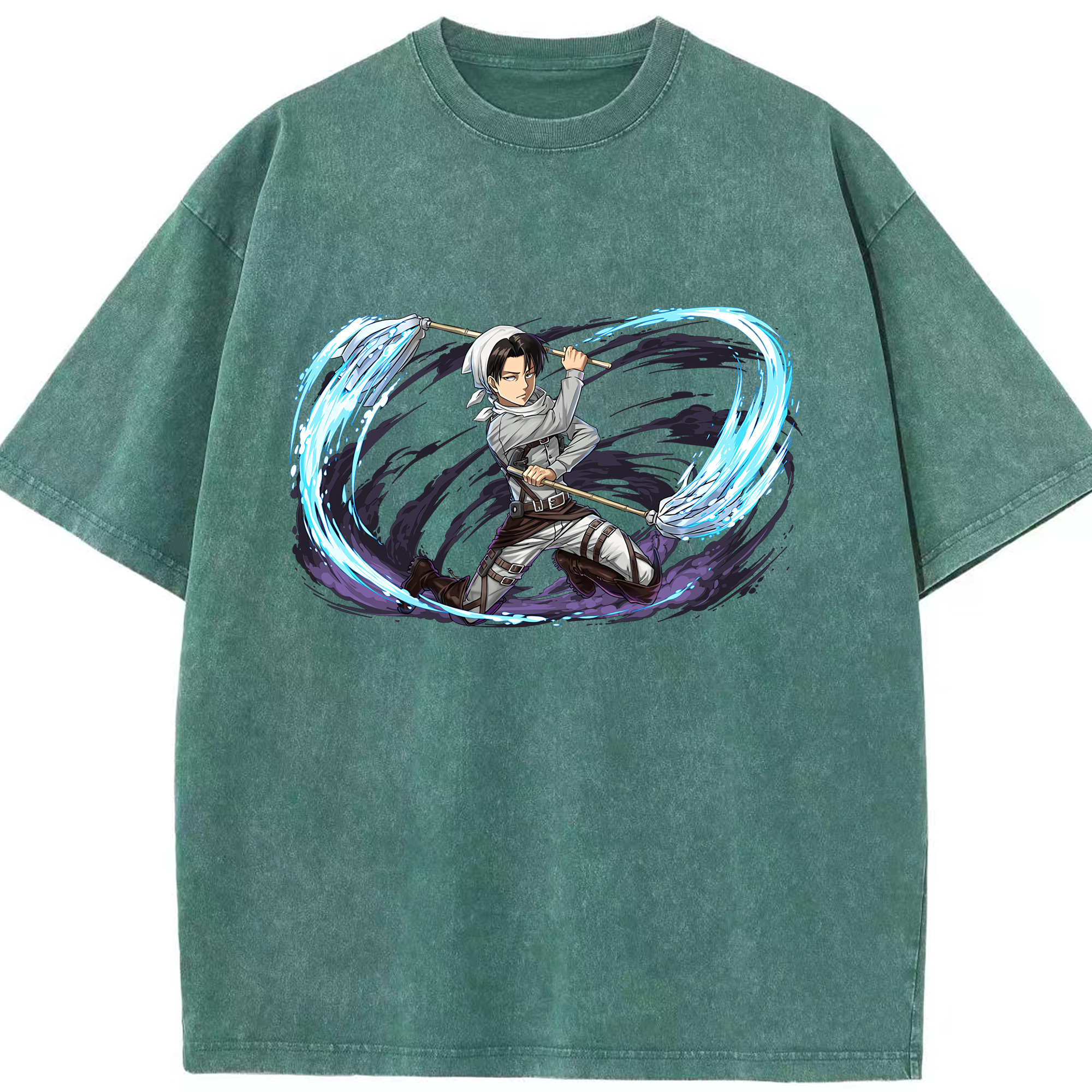 （画像用） 進撃の巨人 リヴァイ·アッカーマン Attack on Titan Levi Ackerman 綿100% ヴィンテージ風 半袖Tシャツ（フロントプリント）